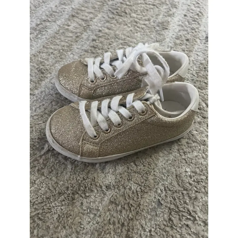 Janie and Jack Gold Sparkle Glitter Lace Up Sneakers 9